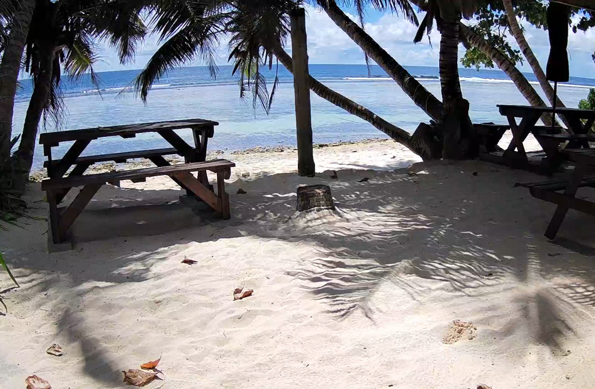 Anse Parnel Beach from Surfers Beach Restaurant, Seychelles
